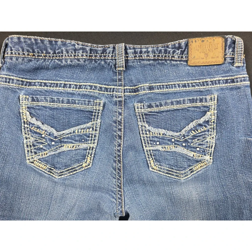Amethyst Jeans Womens 14 Blue Bootcut Medium Wash Whiskered Embroidered Stretch